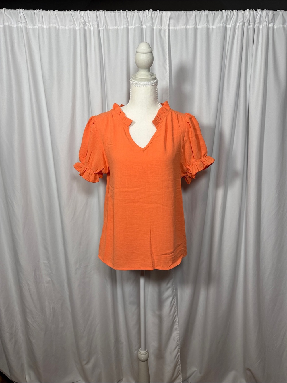 Peach Ruffle V-Neck Short Sleeve Blouse